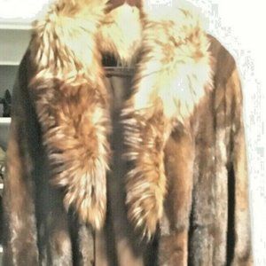 Mahogany Mink Coat with Dyed Silver Fox Collar